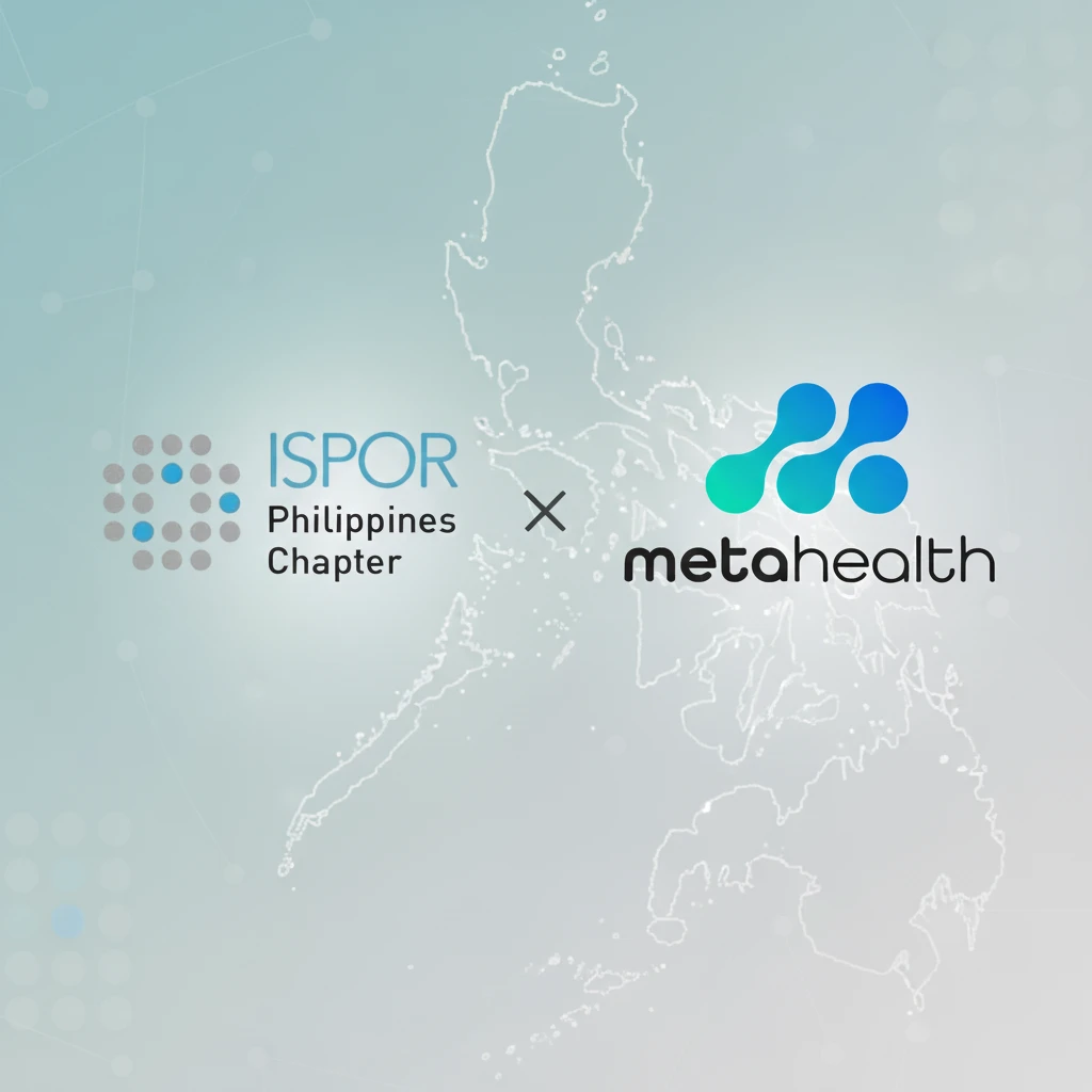 ISPOR Philippines Chapter and MetaHealth collaboration graphic displayed over a light digital map of the Philippines.
